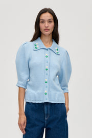 Stine Goya Bobble Knit Polo Cardigan Knit Rose Applique