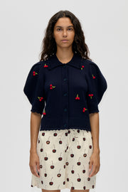 Stine Goya Bobble Knit Polo Cardigan Knit Cherries Bobble