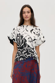 Stine Goya Frill Sleeve Pleated Top Top Graphic Rose
