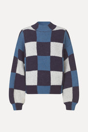 Stine Goya Gingham Check Sweater Knit Blue Gingham Check