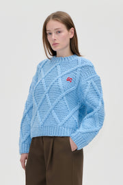 Stine Goya Handknit Cable Sweater Knit Sky Blue