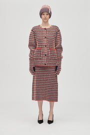 Stine Goya Plaited Flared Skirt Knit Navy / Red / Cream