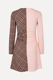 Stine Goya Ruched Waist Short Dress Dress Brown And Pink Checks