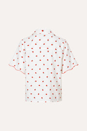 Stine Goya Scalloped Short Sleeve Shirt Top Red Poppy