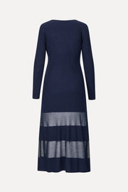 Stine Goya Scoopneck Fitted Long Sleeve Dress Knit Navy