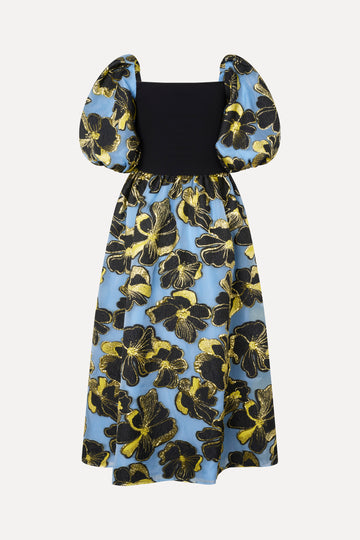 Stine Goya 3/4 Sleeve Combo Bodice Midi Dress Dress Blue Anemone Jacquard