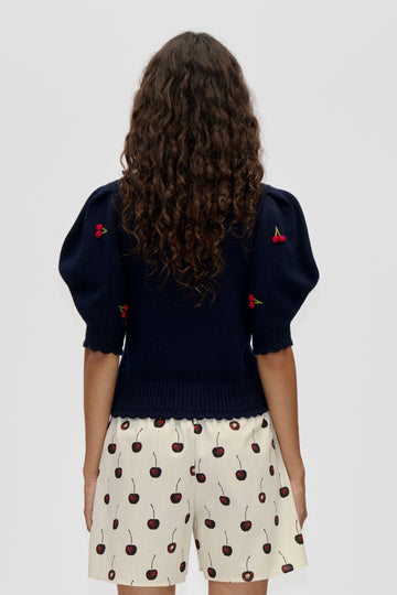 Stine Goya Bobble Knit Polo Cardigan Knit Cherries Bobble