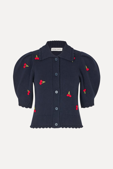 Stine Goya Bobble Knit Polo Cardigan Knit Cherries Bobble