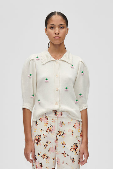 Stine Goya Bubble Knit Polo Cardigan Knit Vanilla