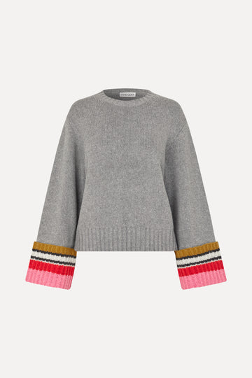 Stine Goya Chunky Sleeve Sweater Knit Pink Multistripes