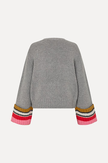 Stine Goya Chunky Sleeve Sweater Knit Pink Multistripes