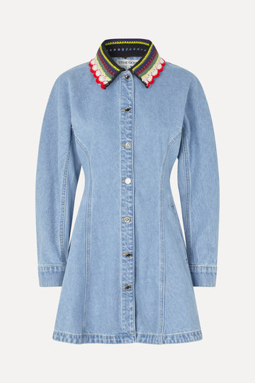 Stine Goya Collared Coat Mini Dress Dress Denim Blue