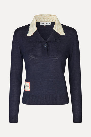 Stine Goya Collared Pullover Knit Knit Midnight Navy
