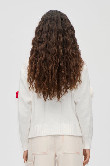 Stine Goya Crewneck Cable Cardigan Knit White