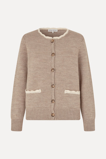 Stine Goya Crochet Trim Cardigan Knit Dark Oak