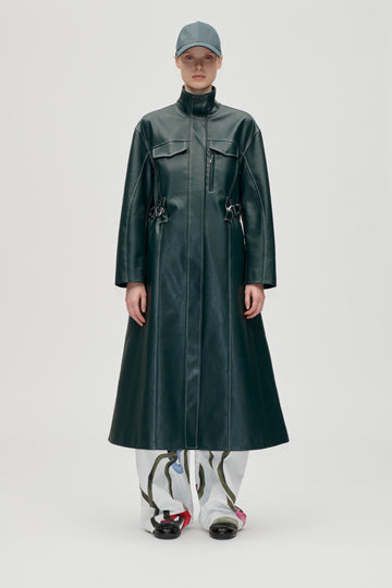 Stine Goya Dropped Shoulder High Collar Coat Outerwear Dark Green