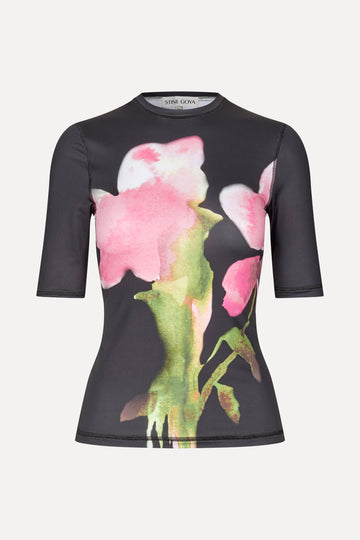 Stine Goya Elastic Short Sleeve T-Shirt Top Melting Flowers