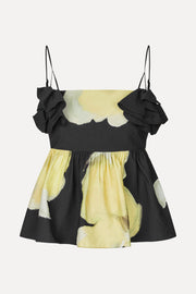 Stine Goya Floral Peplum Top Top Yellow Petunias