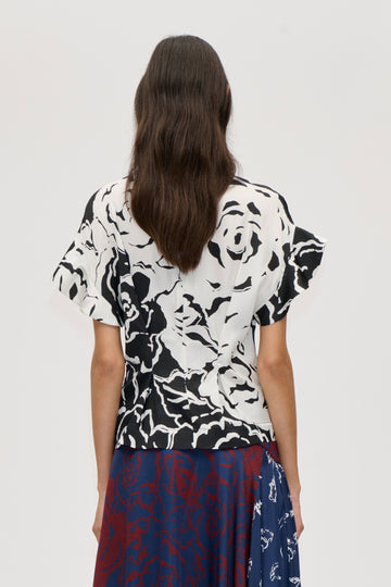 Stine Goya Frill Sleeve Pleated Top Top Graphic Rose
