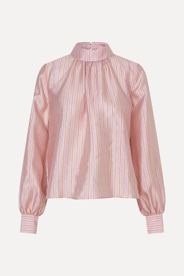 Stine Goya Gathered Long Sleeve Top Top Rose Pinstripe