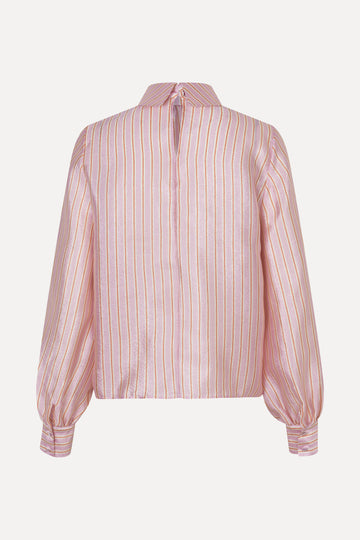 Stine Goya Gathered Long Sleeve Top Top Rose Pinstripe