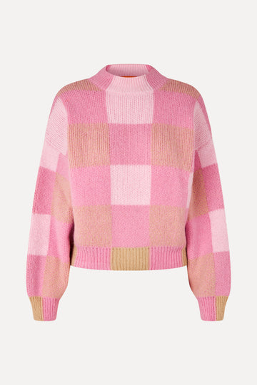 Stine Goya Gingham Check Sweater Knit Pink Gingham Check