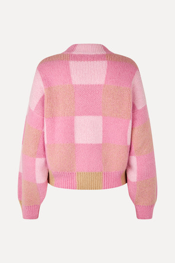 Stine Goya Gingham Check Sweater Knit Pink Gingham Check
