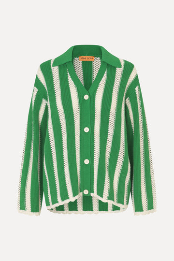 Stine Goya Knit Collar Cardigan Knit Green Stripes