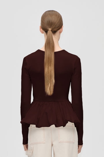 Stine Goya Long Sleeve Balloon Top Top Tawny Port