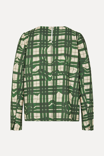 Stine Goya Long Sleeve Gathered Ruffle Top Top Checkered Wave