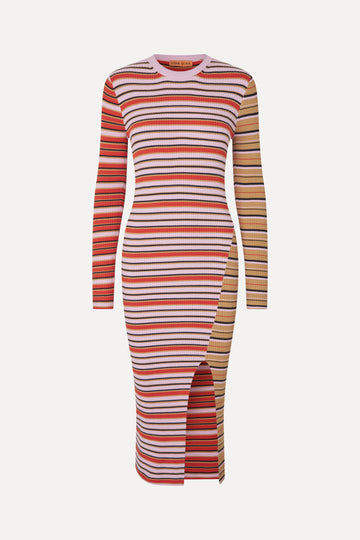 Stine Goya Long Sleeve Knit Dress w/Slit Dress Cream Stripes / Pink Stripes