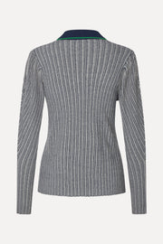 Stine Goya Long Sleeve Knit Polo Knit Soft Striped Rib