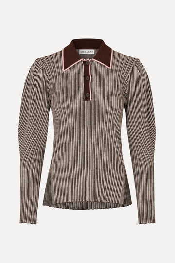 Stine Goya Long Sleeve Knit Polo Knit Ivory Stripes