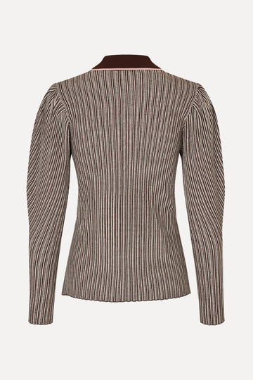 Stine Goya Long Sleeve Knit Polo Knit Ivory Stripes