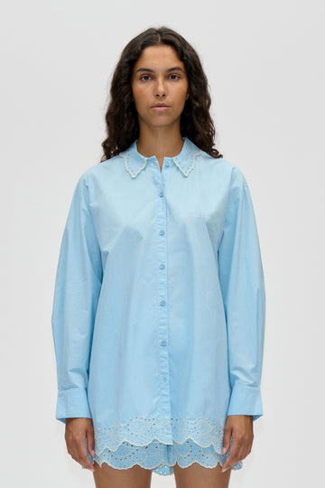Stine Goya Long Sleeve Oversized Shirt Top Teapot Blue