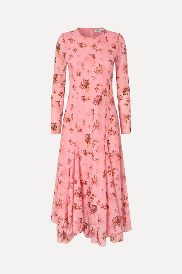 Stine Goya Long Sleeve Ruffling Midi Dress Dress Pink Magnolias