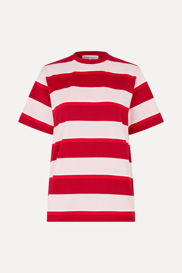 Stine Goya Loose T-Shirt Top Burgundy and Pink Stripes
