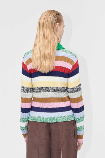 Stine Goya Mix Stripe Polo Collar Sweater Knit Stripes Mix