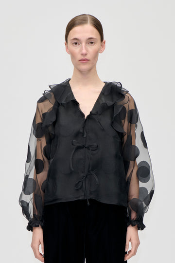 Stine Goya Multi Ruffle Raglan Top Top Dotted Black