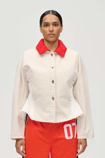 Stine Goya Peplum Collar Jacket Outerwear Natural / Contrast Red