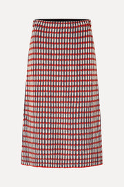 Stine Goya Plaited Flared Skirt Knit Navy / Red / Cream