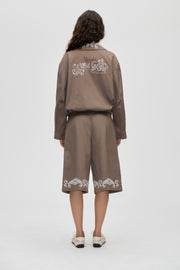 Stine Goya Pleated Eyelet Bermuda Shorts Cherries On A Paisley