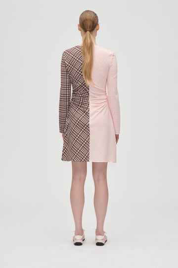 Stine Goya Ruched Waist Short Dress Dress Brown And Pink Checks