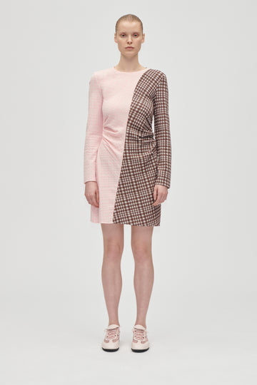 Stine Goya Ruched Waist Short Dress Dress Brown And Pink Checks