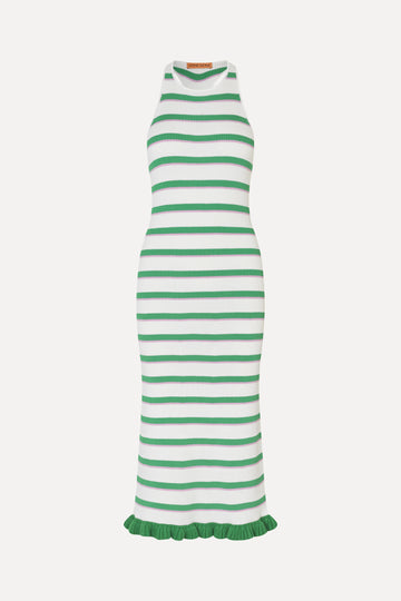 Stine Goya Ruffle Tank Dress Dress Green and Pink Stripes