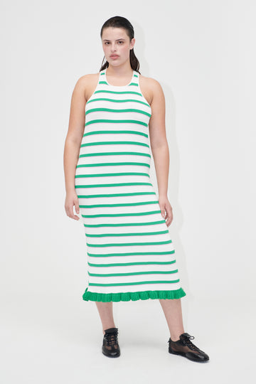 Stine Goya Ruffle Tank Dress Dress Green and Pink Stripes