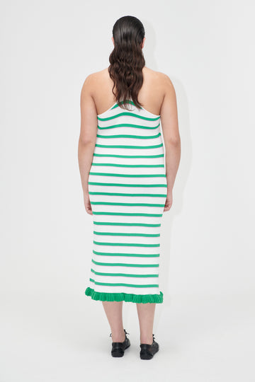 Stine Goya Ruffle Tank Dress Dress Green and Pink Stripes
