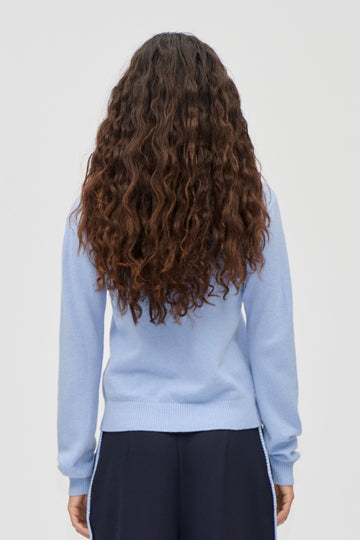 Stine Goya Ruffled Crewneck Sweater Knit Light Blue