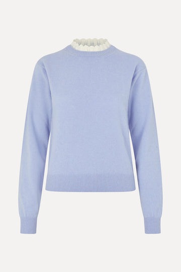 Stine Goya Ruffled Crewneck Sweater Knit Light Blue