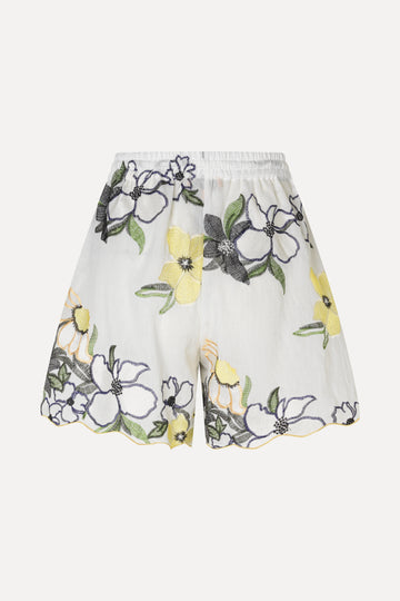 Stine Goya Scalloped Elasticated Waistband Shorts Shorts Wild Flowers Embroidery
